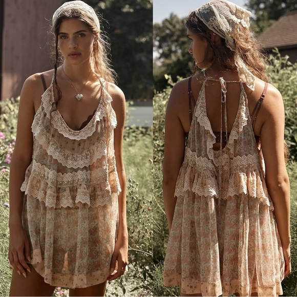 Free People Dresses & Skirts - Free People Bali Theodora Slip Dress Frosted Mint Small NWT Ruffles Ethereal